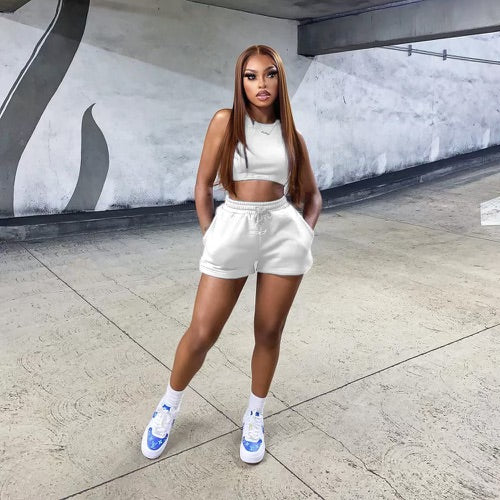 Casual sleeveless two piece shorts set