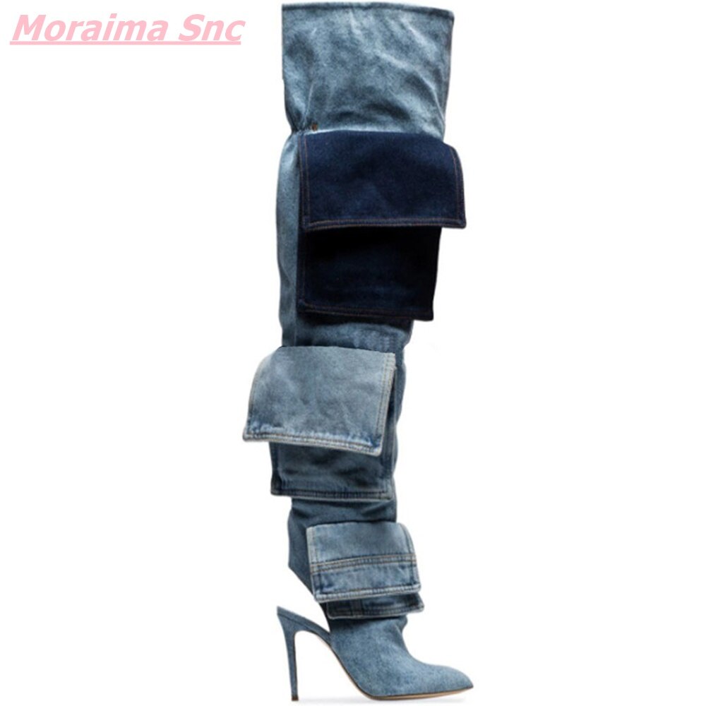 Patchwork Denim Women's Boots