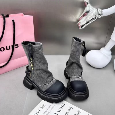 Patchwork platform boots