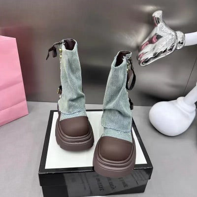 Patchwork platform boots