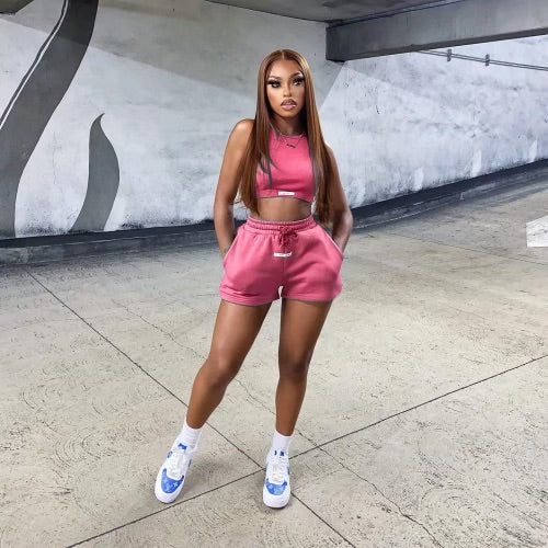 Casual sleeveless two piece shorts set