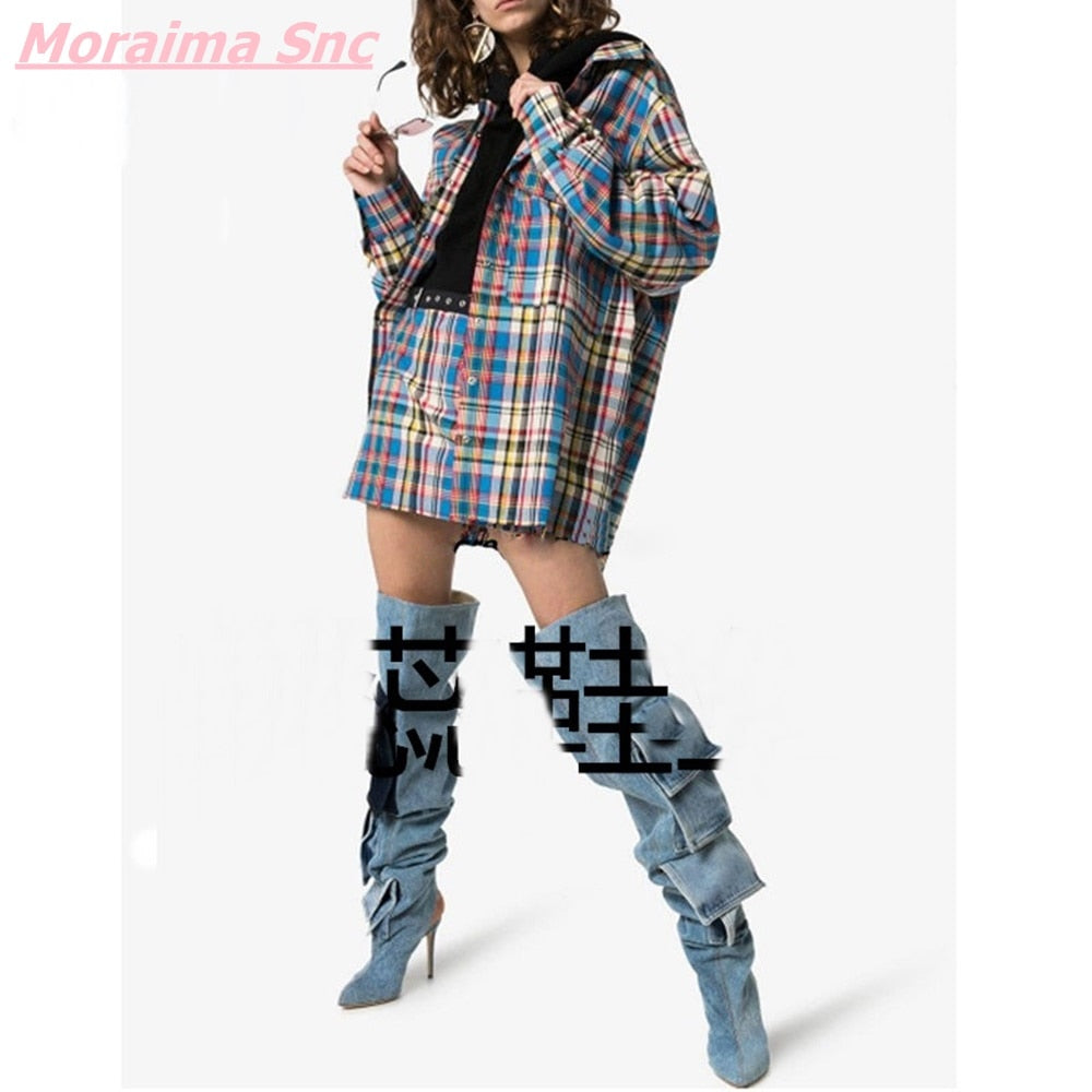Patchwork Denim Women's Boots