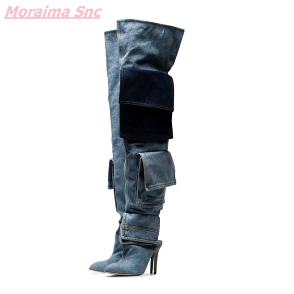 Patchwork Denim Women's Boots