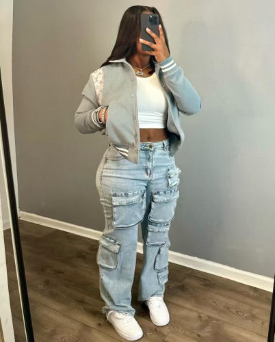 Multi pocketed denim jeans
