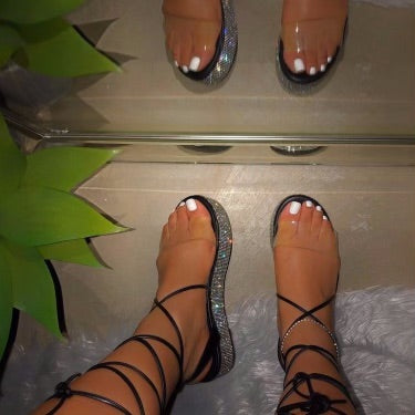 Rhinestone lace up sandals