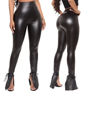 Tie up leather pants