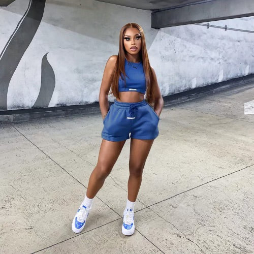 Casual sleeveless two piece shorts set