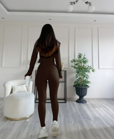 Solid color long sleeve 2 piece pants set