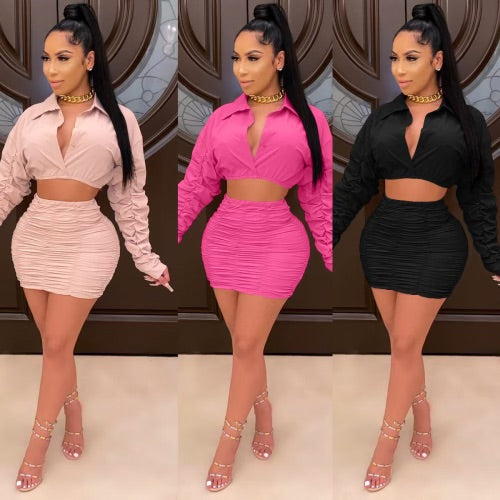 Runched mini skirt set PLUS SIZE