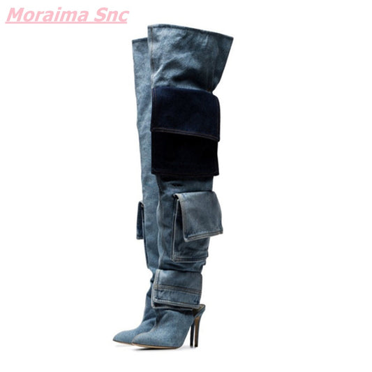 Patchwork Denim Women's Boots