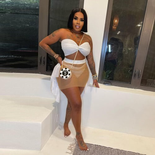 Wrap chest 3 piece swimsuit set