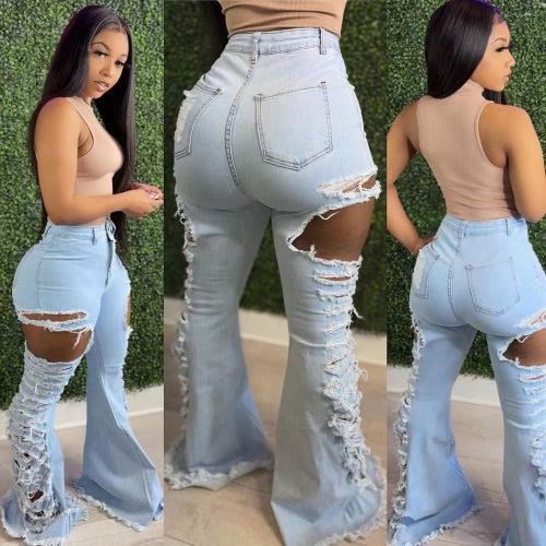 High waist denim flare jeans