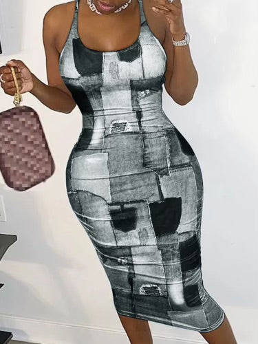 Denim print dress