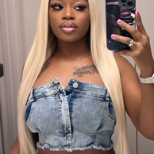 Denim zip crop