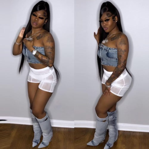 Denim zip crop