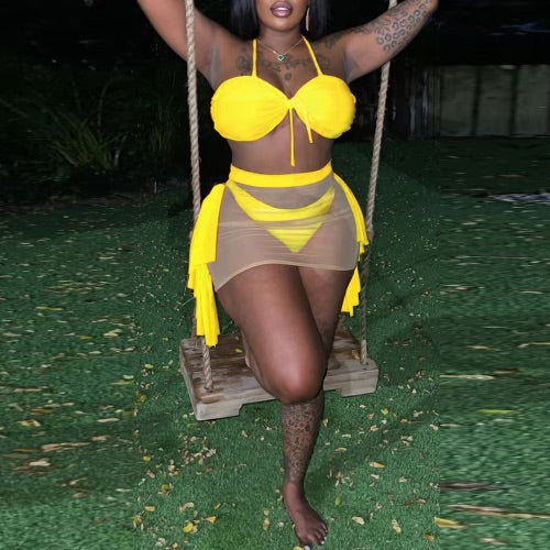 3 piece mesh swimsuit set