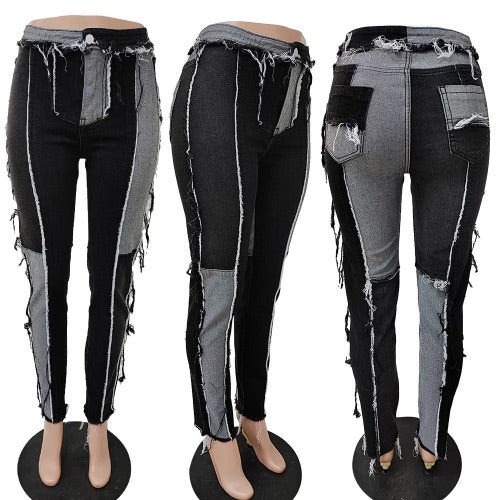 Denim patchwork jeans