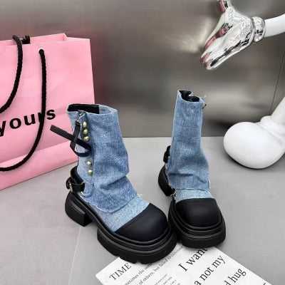 Patchwork platform boots