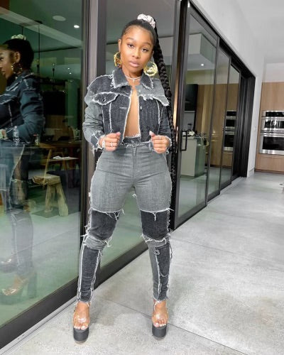 Patchwork denim set